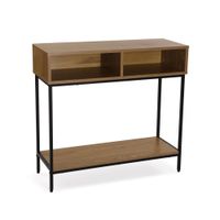 consola recibidor de entrada en aglomerado efecto madera y metal negro