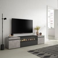 mueble tv efecto madera cemento 200x35x45cm chimenea efecto fuego