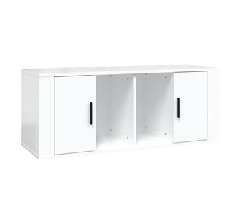 Mueble tv - mesa de tv madera contrachapada blanco brillo 100x35x40 cm