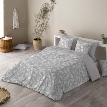 Sandal - Funda Nórdica Estampada Cama 180 - Algodón Extrasuave - Incluye  1 O 2 Fundas De Almohada - Soft Leaves Gris