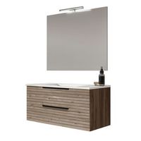 kibath mueble de bano con lavabo espejo y aplique led ken 100x45 cm acabado desierto mate 2 cajones suspendido