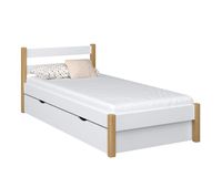 cama individual de madera con cajon n01 blanco  roble