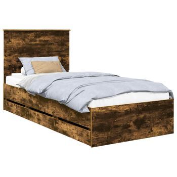 Estructura De Cama Roble Ahumado 90 X 200 Cm Madera Ingenieril Vidaxl