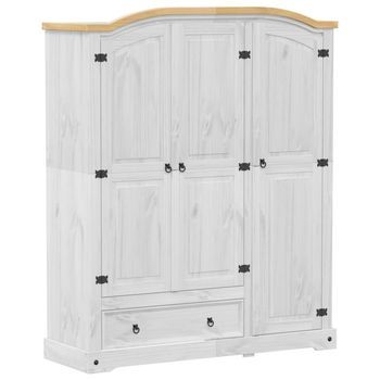 Armario 52x151,5x186 Cm Madera Maciza De Pino Con Acabado Encerado En Color Miel, Madera Trabajada Y Metal - Blanco