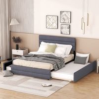 cama nido con almacenaje - 140 x 200 cm  90 x 190 cm - tela de lino - cabecero ajustable - somier de laminas - color gris