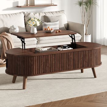 Mesa De Centro Elevable De 120 X 50 Cm, Almacenaje Oculto, Color Nogal