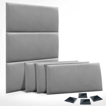 Dhome Juego De 6 Paneles Tapizados De Terciopelo Premium Pack Autoadhesivos Para Pared Acústicos Absorbentes Protección (gris Claro, 60x50cm,x6)