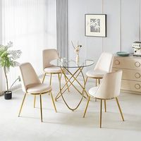 conjunto de comedor de 5 piezas - mueble para comedor - metal y terciopelo - blanco crema