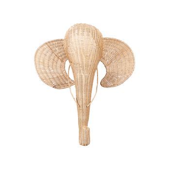 Decoración De Pared Cabeza De Elefante Infantil Hecho A Mano Boho Ratán Claro Gruney
