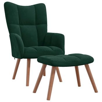 Sillón De Relax | Sillón De Salón | Silla Relax Con Taburete Terciopelo Verde Oscuro