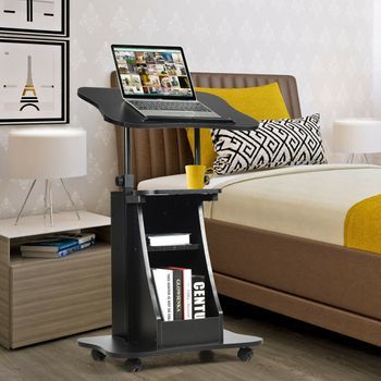 Mesa Ordenador Portátil Altura Ajustable Con Ruedas Y Estante Oficina Hogar 55x40x66-110 Cm Negro Cfw74108