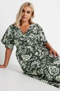 Yours Vestido Verde Cruzado De Flores, Mujer Curvy Y Tallas Grandes, Yours
