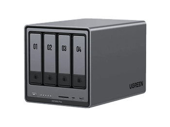 Servidor NAS - Ugreen DXP4800PLUS, SSD, Capacidad 112 TB, 8GB RAM, Intel Pentium Gold 8505, 4 Bahías, Gris