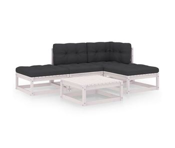 Juego de muebles de jardín 5 pzas y cojines madera pino maciza