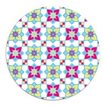 Alfombra Vinílica Rosa 150x150cm Agatha Flores Rosa Y Amarillo