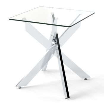 Costway Mesita Auxiliar de Cristal con Encimera Templada y Base Metálica en X Moderna para Dormitorio o Sala de Estar Plata