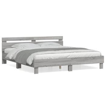 Cama Matrimonial | Cama Para Adultos | Cama Con Cabecero Madera De Ingeniería Gris Sonoma 180x200 Cm