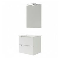 kibath mueble de bano con lavabo espejo y aplique led victoria 60x45 cm acabado blanco mate 2 cajones suspendido