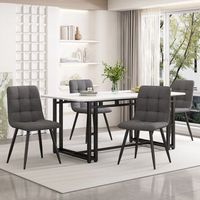 conjunto de mesa y 4 sillas - comedor - mdf metal y lino - negro y gris oscuro 140x80cm