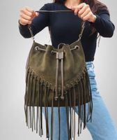 boho khaki suede