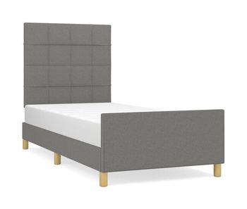 Estructura de cama con cabecero de tela gris oscuro 90x200 cm bloques con cuadros