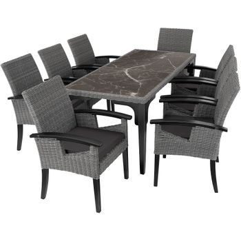 Mesa De Ratán Foggia Con 8 Sillas Rosarno Tectake