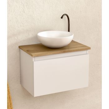 Mueble Baño Suspendido 49,5cm Blanco/roble Lavabo Redondo Bellobath