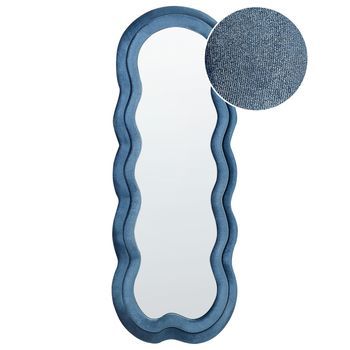 Espejo De Pared De Estilo Moderno Con Forma Abstracta Decorativo Terciopelo Azul 57 X 160 Cm Lacs