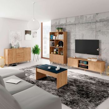 Muebles De Salón Comedor Modernos Oslo (mueble De Tv + Aparador + Librería + Mesa De Centro) Color Roble Gold
