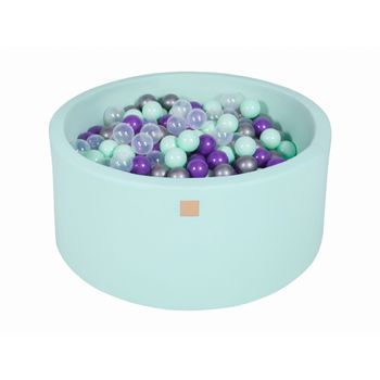 Meowbaby Piscina De Bolas, Round Seca Para Niños, Menta : Transparente/plata/morado, 300 Pcs, 90x40cm