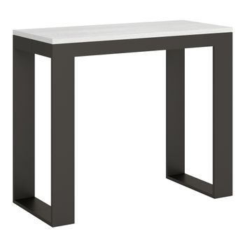 Consola Extensible 90x40/196 Cm Tecno Evolution Small Fresno Blanco Estructura Antracita