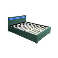 cama de terciopelo verde con almacenamiento y led integrados 160x200 enfield