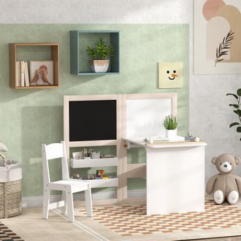 Mesa Y Silla Infantil Con Caballete Plegable Blanco Aiyaplay