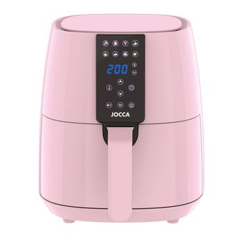 Freidora Jocca de aire caliente digital de la línea Sweet en color rosa con 3.8L de capacidad,1450W de potencia, pantalla táctil LCD, 8 programas preestablecidos, temporizador hasta 60 minutos,