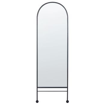 Espejo De Pared Moderno Ovalado Marco Metal Hierro Decoración Sala De Estar 45 X 145 Cm Negro Jarnages