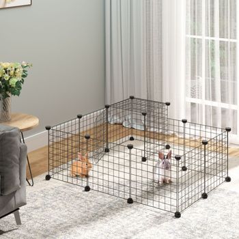 PawHut Valla para Animales Pequeños DIY con 24 Paneles para Conejos 105x105x70cm