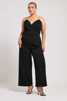 Yours London Mono Negro De Tirantes Strass, Mujer Curvy Y Tallas Grandes, Yours London
