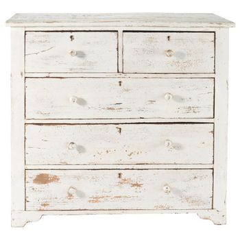 Cómoda de 5 cajones de mango blanco