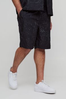 Pantalón Corto Plus Holgado Fruncido Estampado, Negro