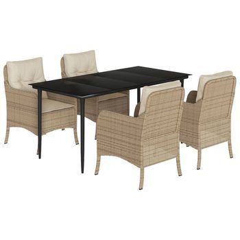 Set Comedor De Jardín 5 Pzas Con Cojines Ratán Sintético Beige Vidaxl