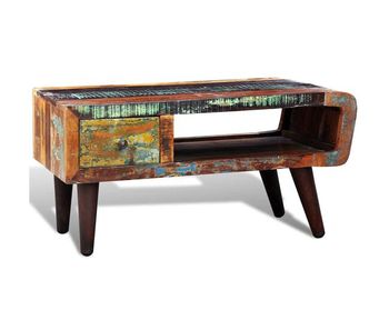 Mesa de café - mesa de centro con borde curvado 1 cajón madera reciclada