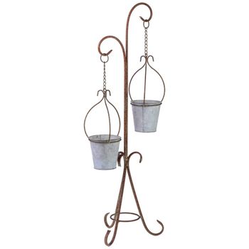 Soporte macetero de metal para 2 macetas cobre 28x24x93h cm