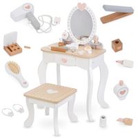 tocador infantil de madera con espejo taburete y accesorios de belleza 3 anos