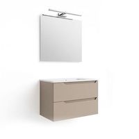 kibath mueble de bano con lavabo espejo y aplique led victoria 60x45 cm acabado moka mate 2 cajones suspendido