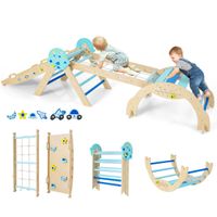 costway conjunto triangulo juguetes plegables para escalar bebes 8 en 1 set montessori de escalada de madera con tema de astronauta gimnasio azul