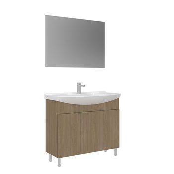 Conjunto De Mueble Con Lavabo Y Espejo (2 Piezas)  - 100 X 50 X 83 Cm - Roble