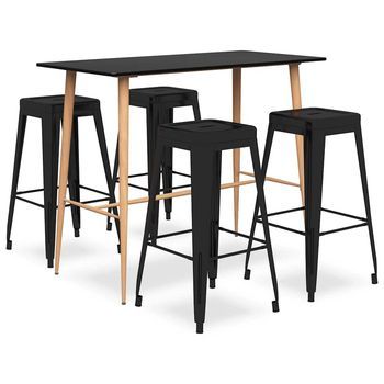 Mesa Alta Y Taburetes De Bar 5 Piezas Negro Vidaxl