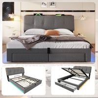 cama hidraulica tapizada con usb led 140x200 cm color gris lino
