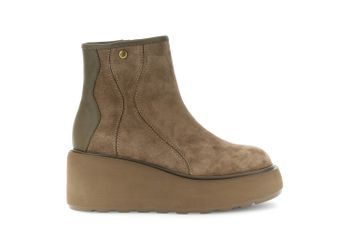 botines de cuña de ante y piel taupe 40