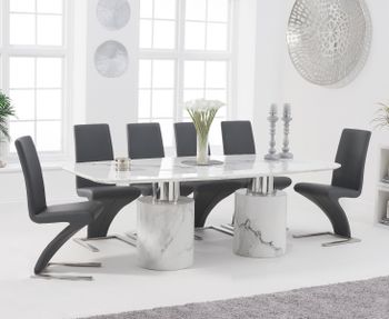 Antonio 220cm White Marble Dining Table with Hampstead Z Chairs - Grey, 6 Chairs